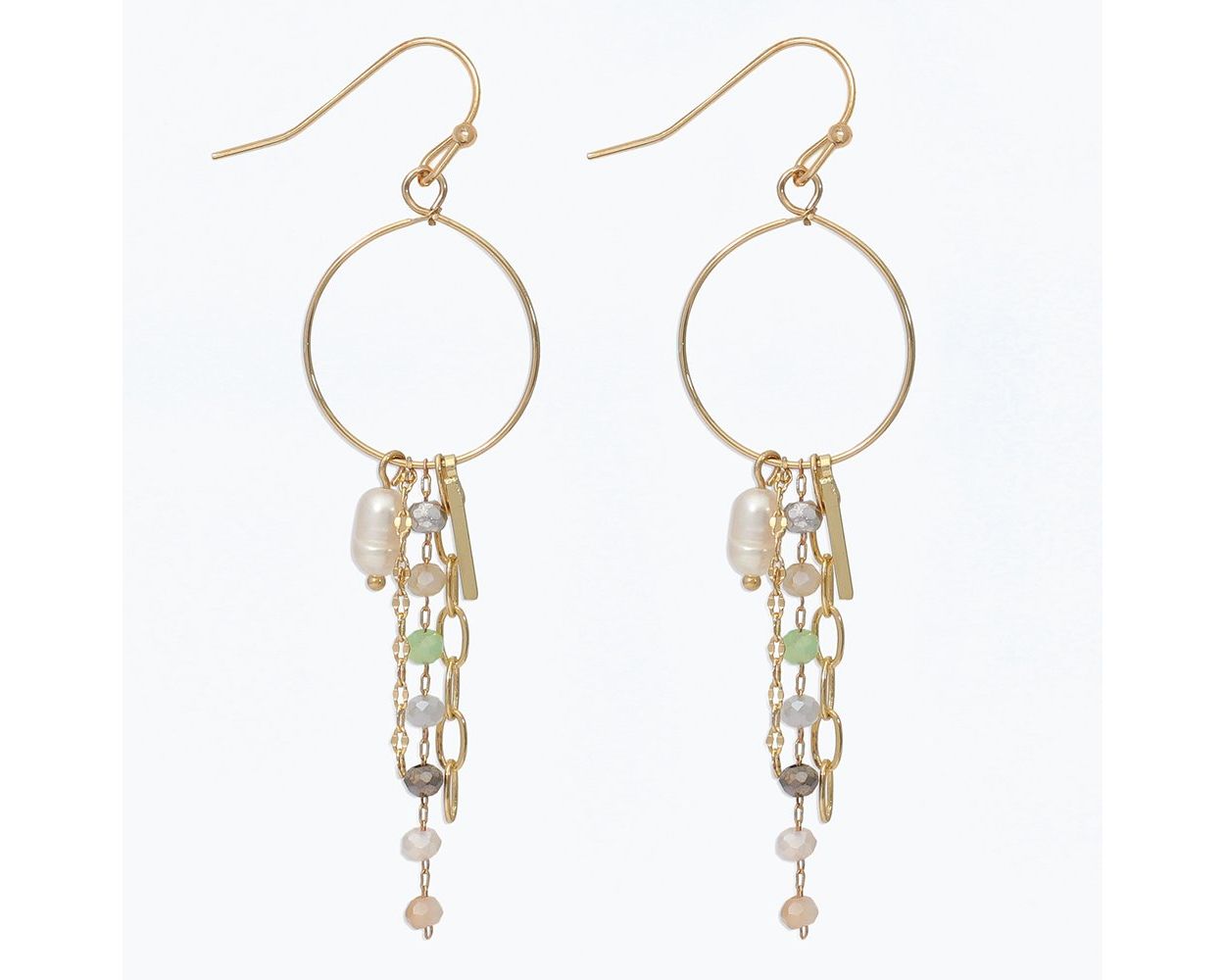 Periwinkle Gold Hoop Earrings with Beads