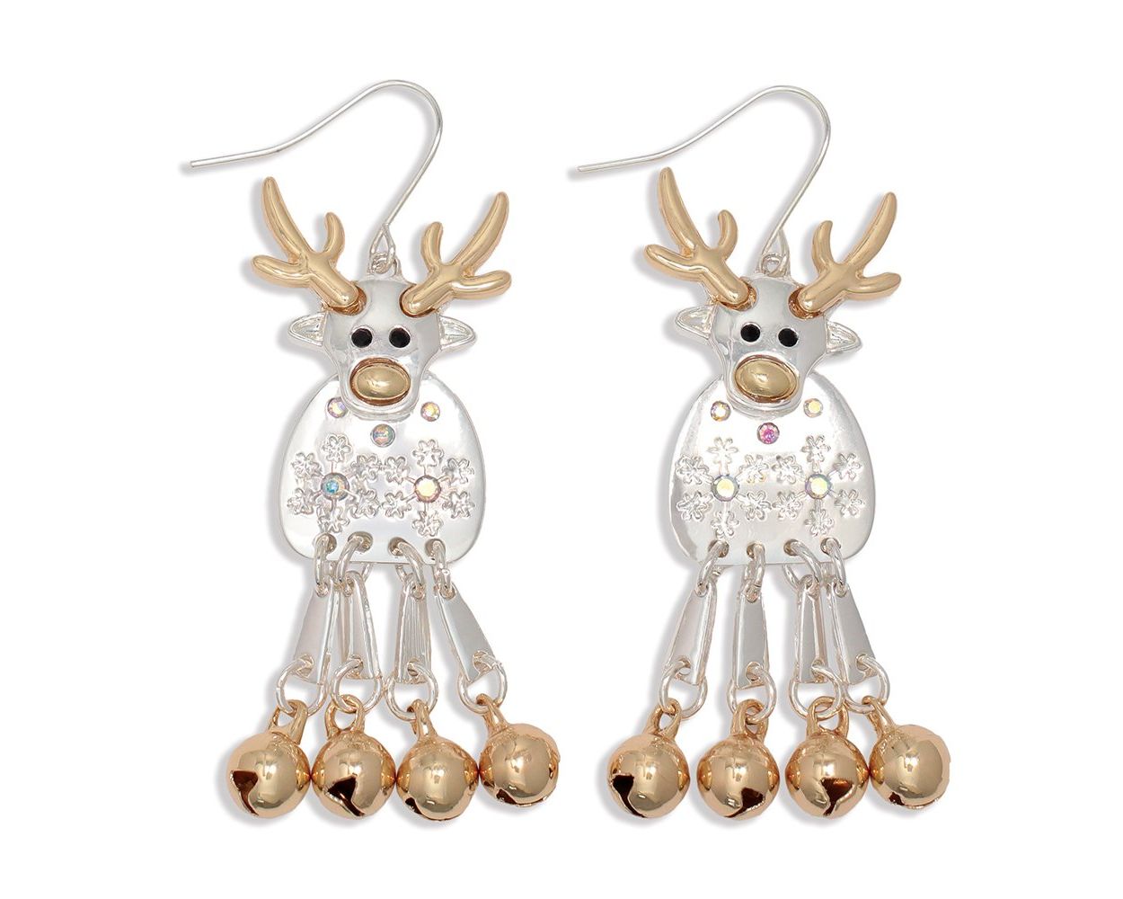 Periwinkle Christmas Moveable Polished Two-Tone Reindeer Earrings
