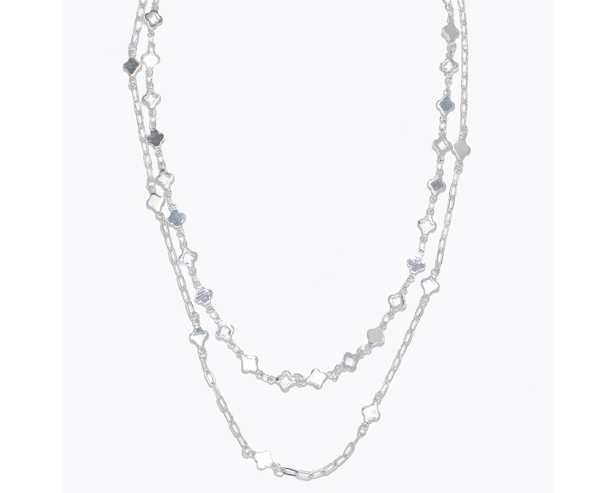 Silver 2-Layer Necklace With Mini Clovers