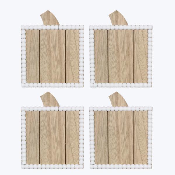 Square Beaded Wood Pumpkin Coaster Set 4