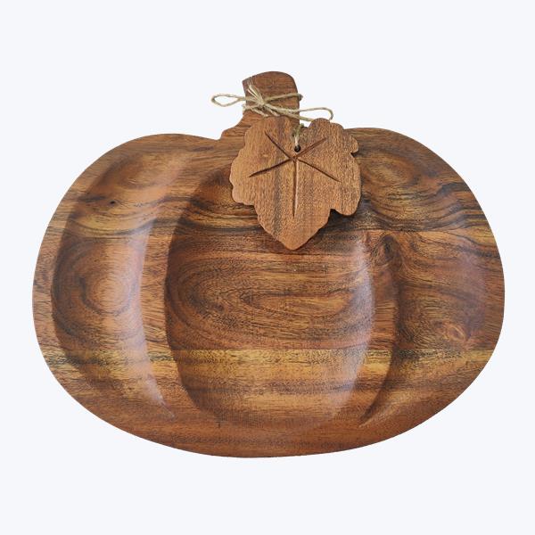 Shallow Wooden Pumpkin Bowl