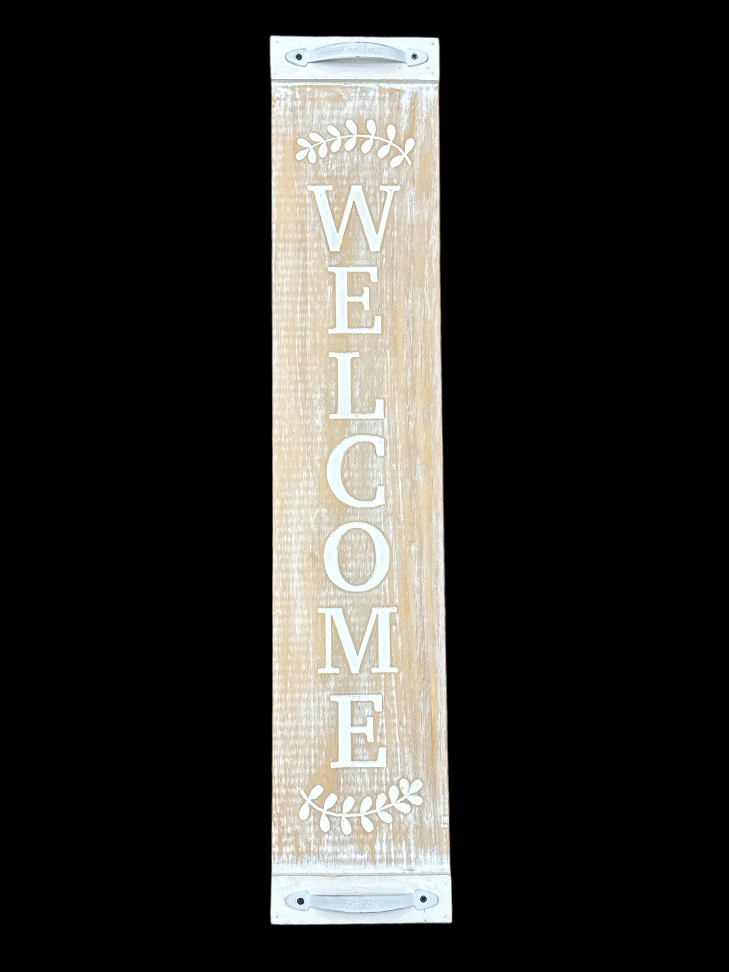White Washed Vertical Hanging Sign With Handle Accents