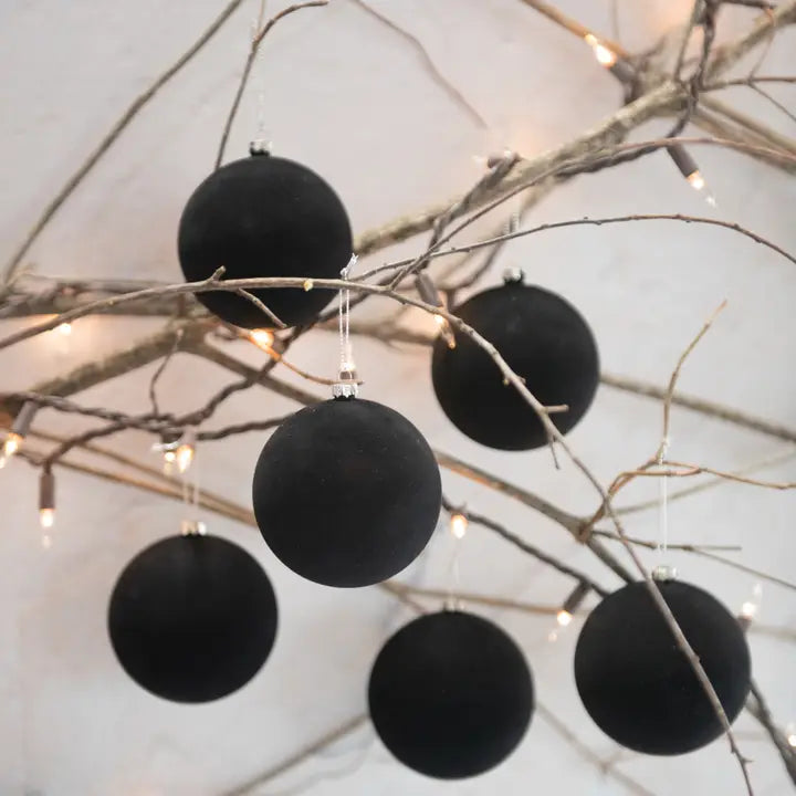 3.25" Black Flocked Balls- Set of 6