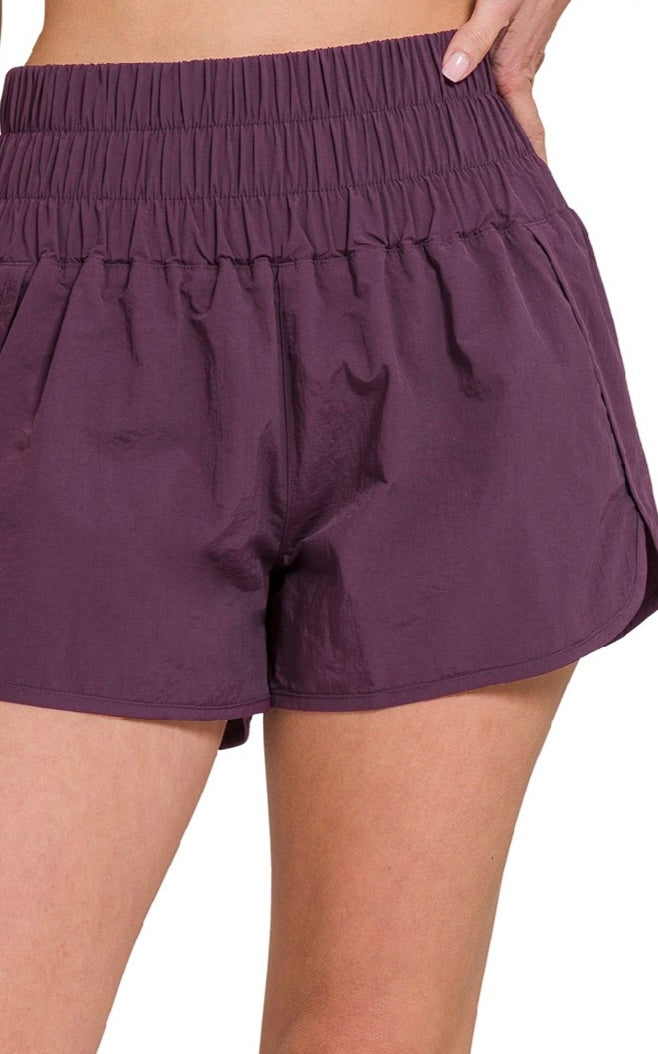 Windbreaker Smocked High Waisted Running Shorts