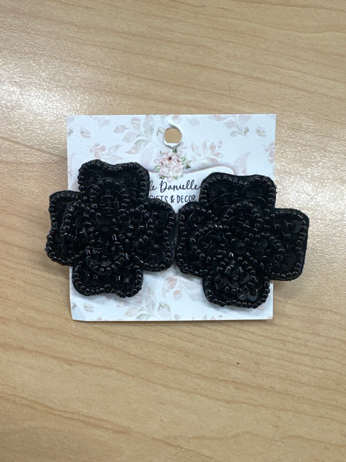 Black Flower Beaded Earrings