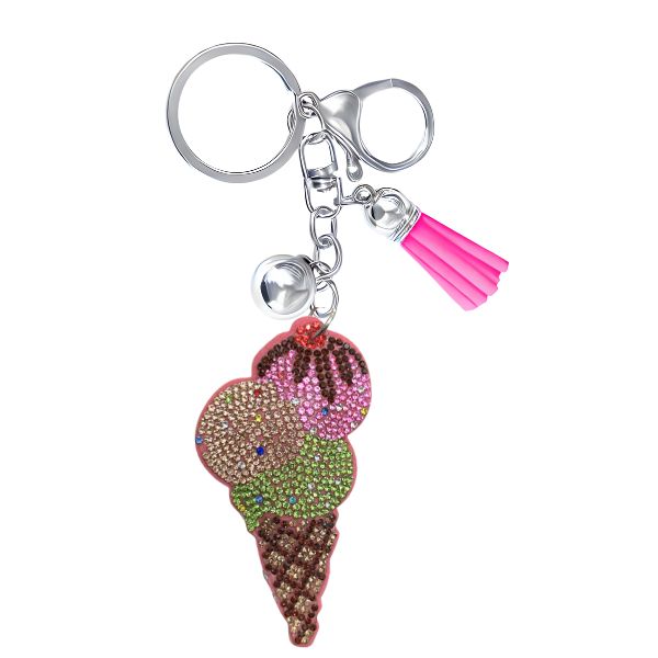 Ice Cream Cone Crystal Bling Keychain
