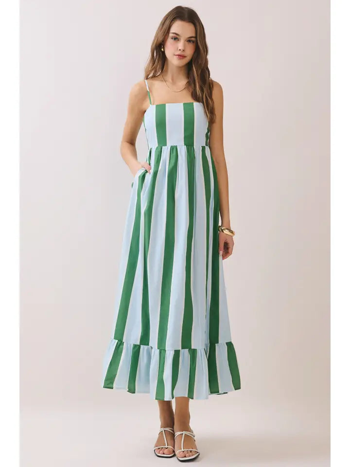 Green & Blue Striped Maxi Dress