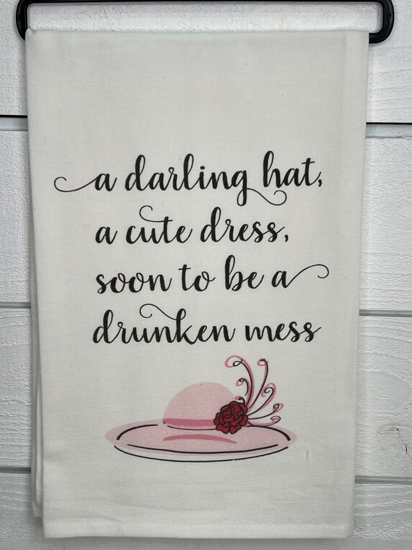 A Darling Hat Kentucky Derby Flour Sack Tea Towel