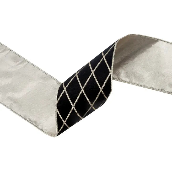 Wired Velvet Ribbon Black Glittered Diamond 10 Yard Roll