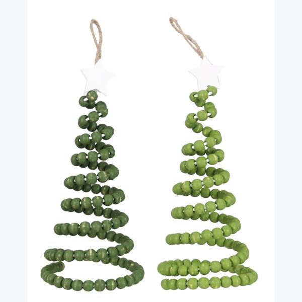 Wood Spiral Beaded Hanging Christmas Tree With Star