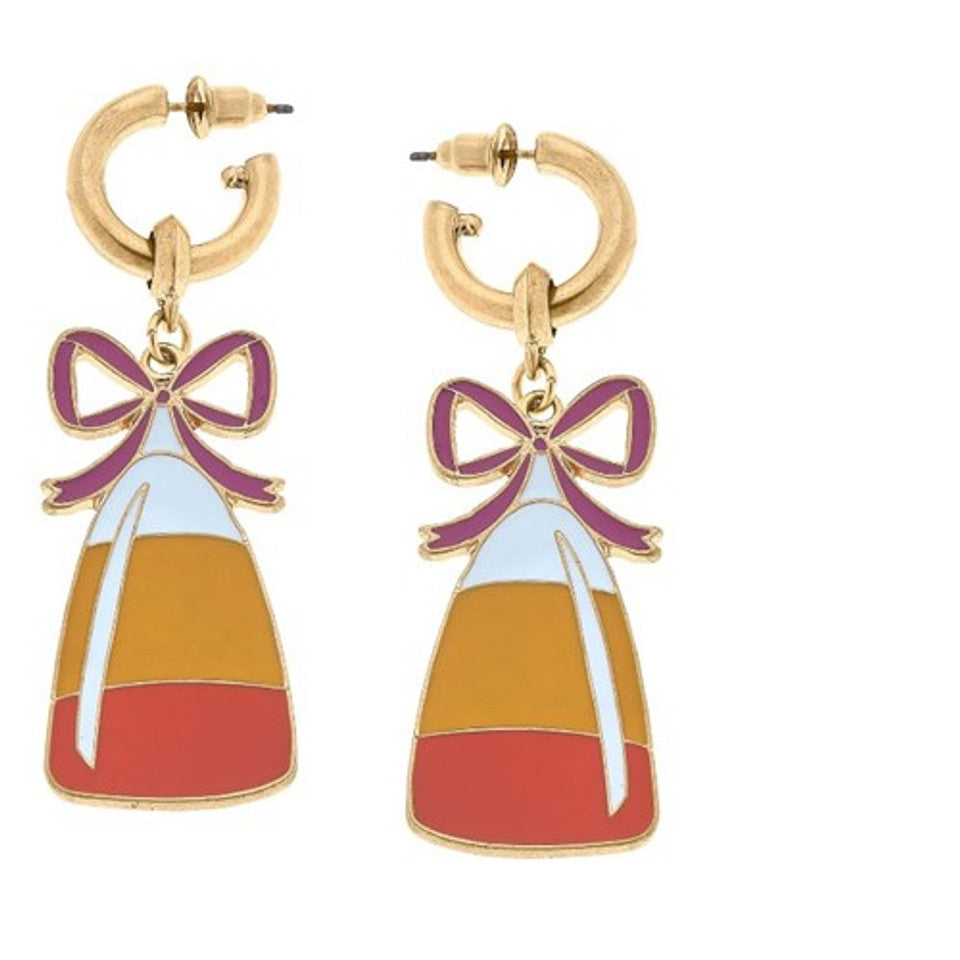 Canvas Style Candy Corn Bow Earring