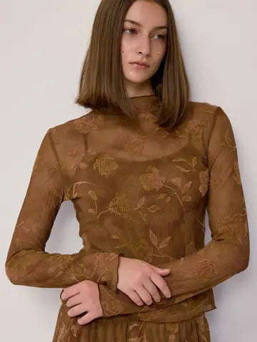 Mod Ref The Zoe Top Sheer Long Sleeve Mock Neck