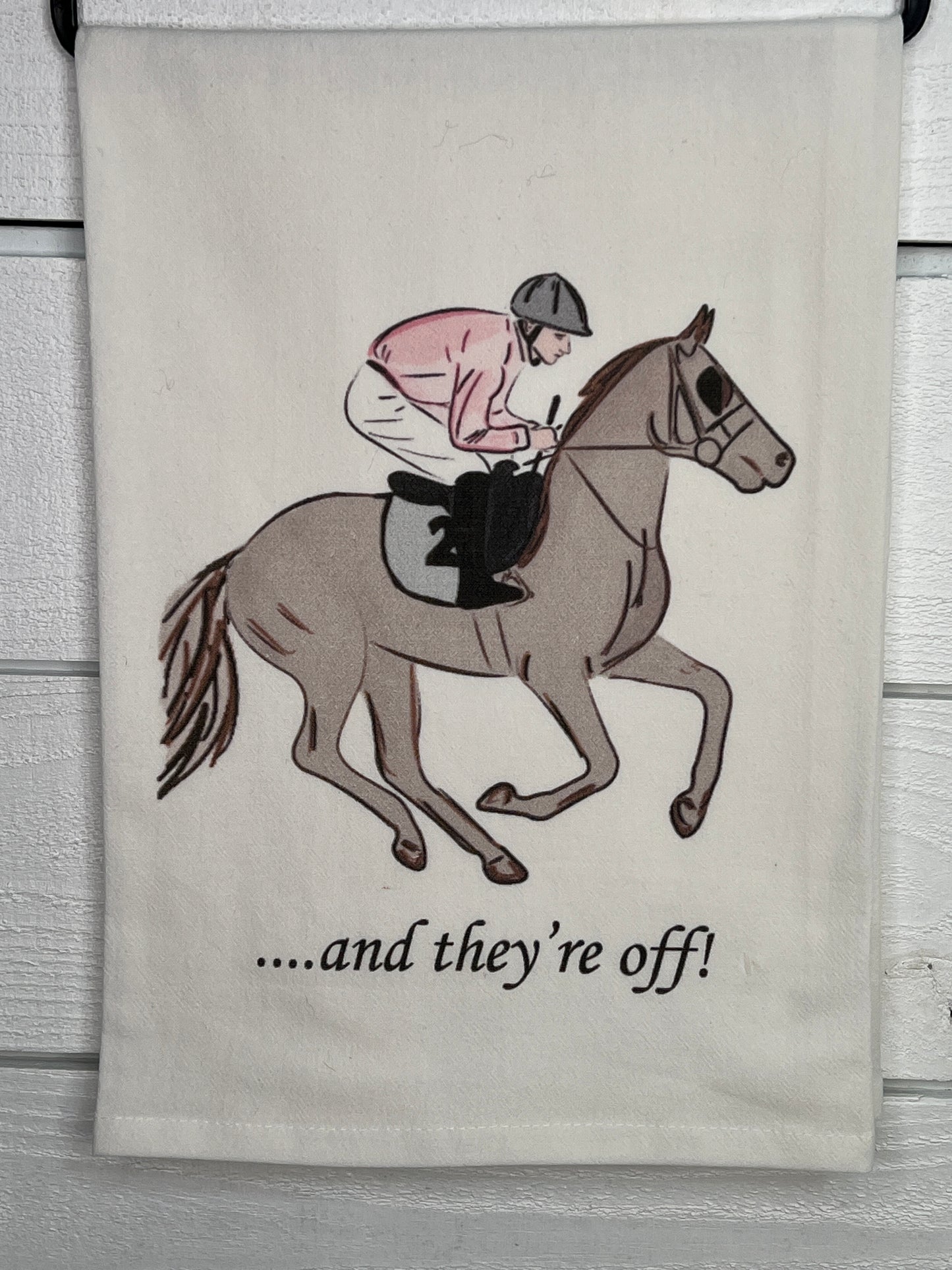 And They're Off Kentucky Derby Flour Sack Tea Towel