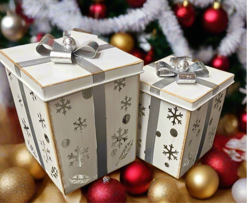 Metal White Gift Box With Silver Bow