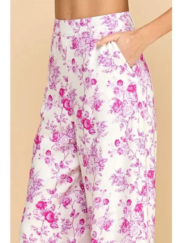 Pink Floral Print Long Pants
