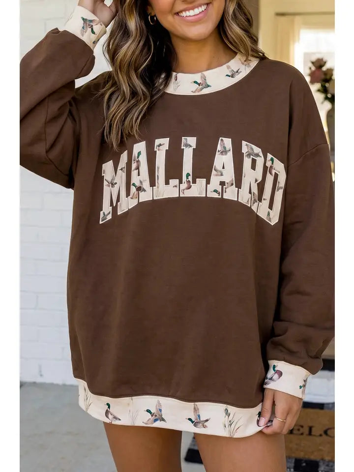 Brown Mallard Graphic Baggy Mock Neck Sweatshirt