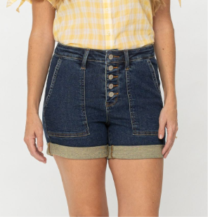 Judy Blue High Waist Button-Fly Cuffed Trouser Shorts