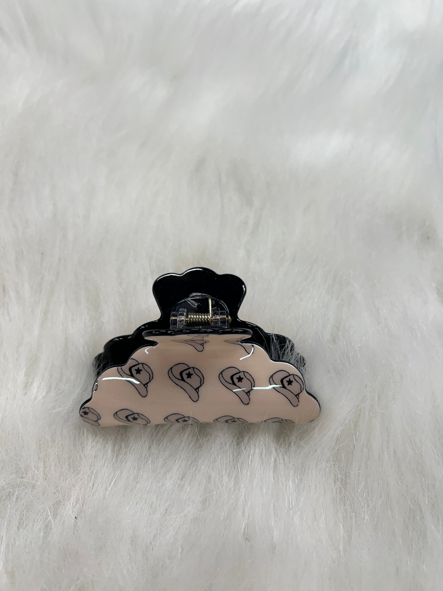 Hat Print Cream Hair Clip