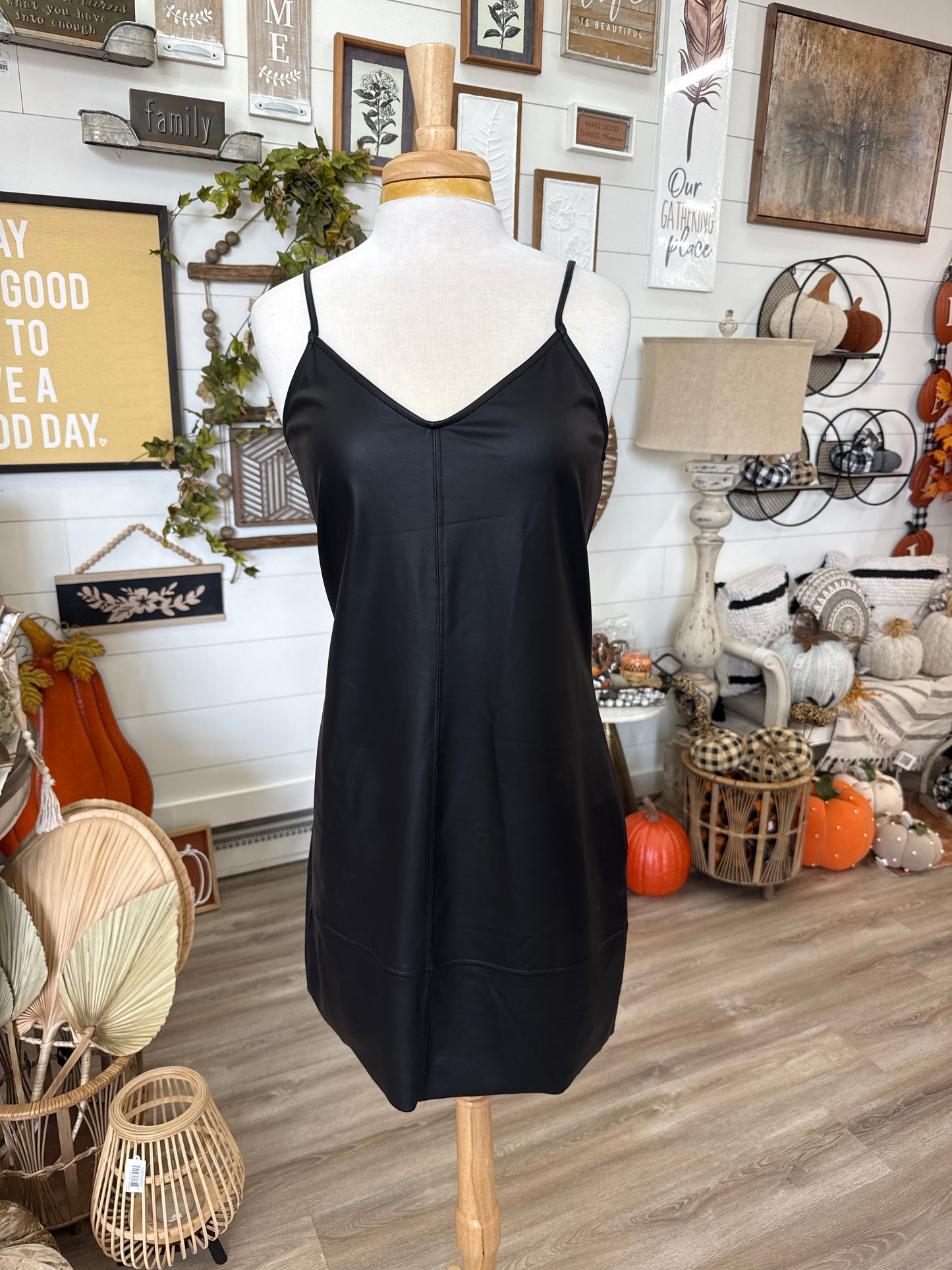 Faux Leather Spaghetti Strap Dress