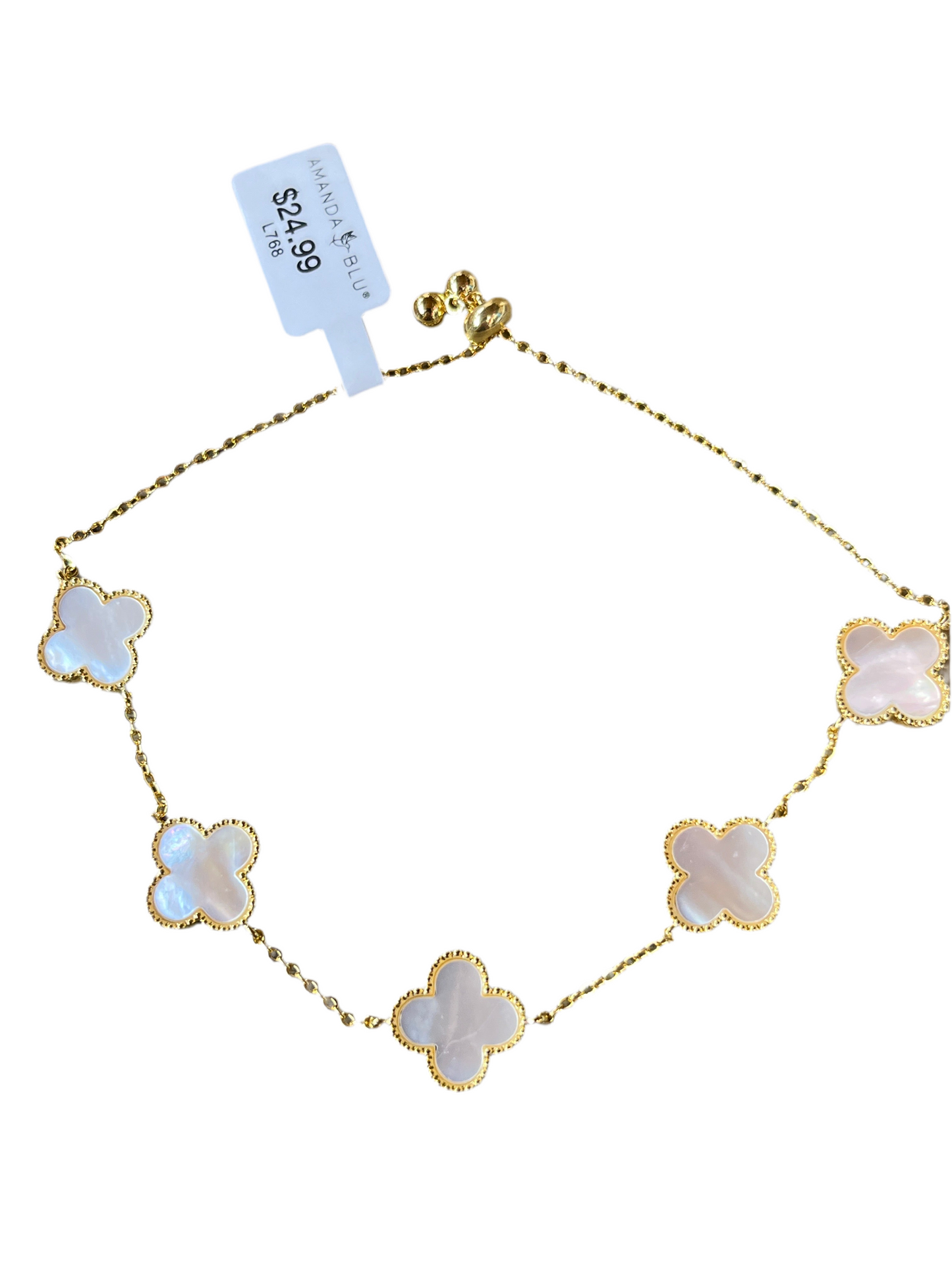 White Mother Of Pearl Clover Gold Bracelet