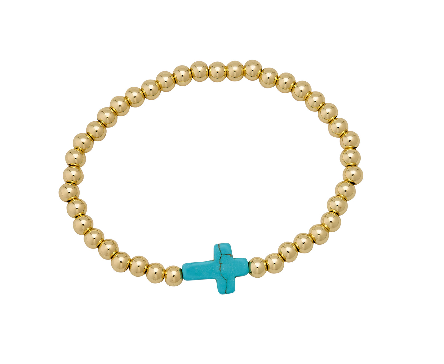 Water Resistant 14 Kt Gold Ball Bracelet With Stone Cross