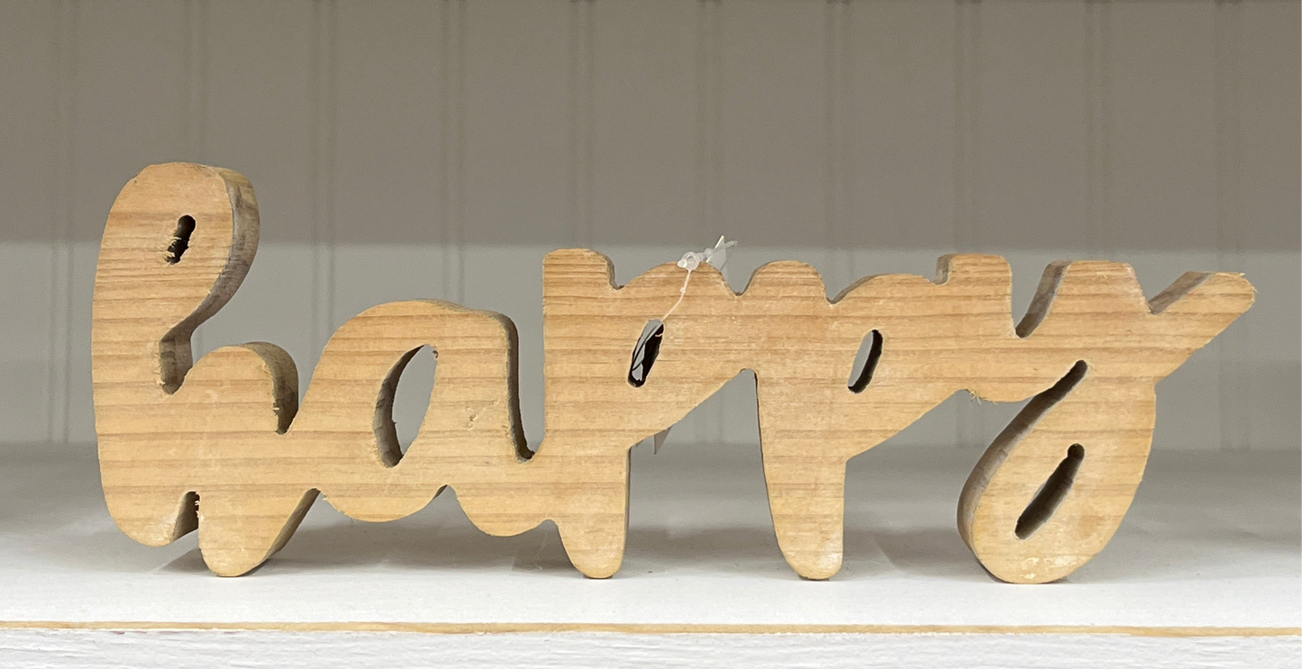 Raw Wood Carved Tabletop Word