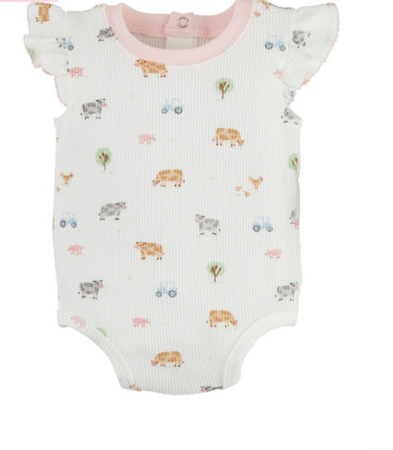 Mud Pie Infant Chicken/Ditsy Farm Ruffle Sleeve Snap Shirt
