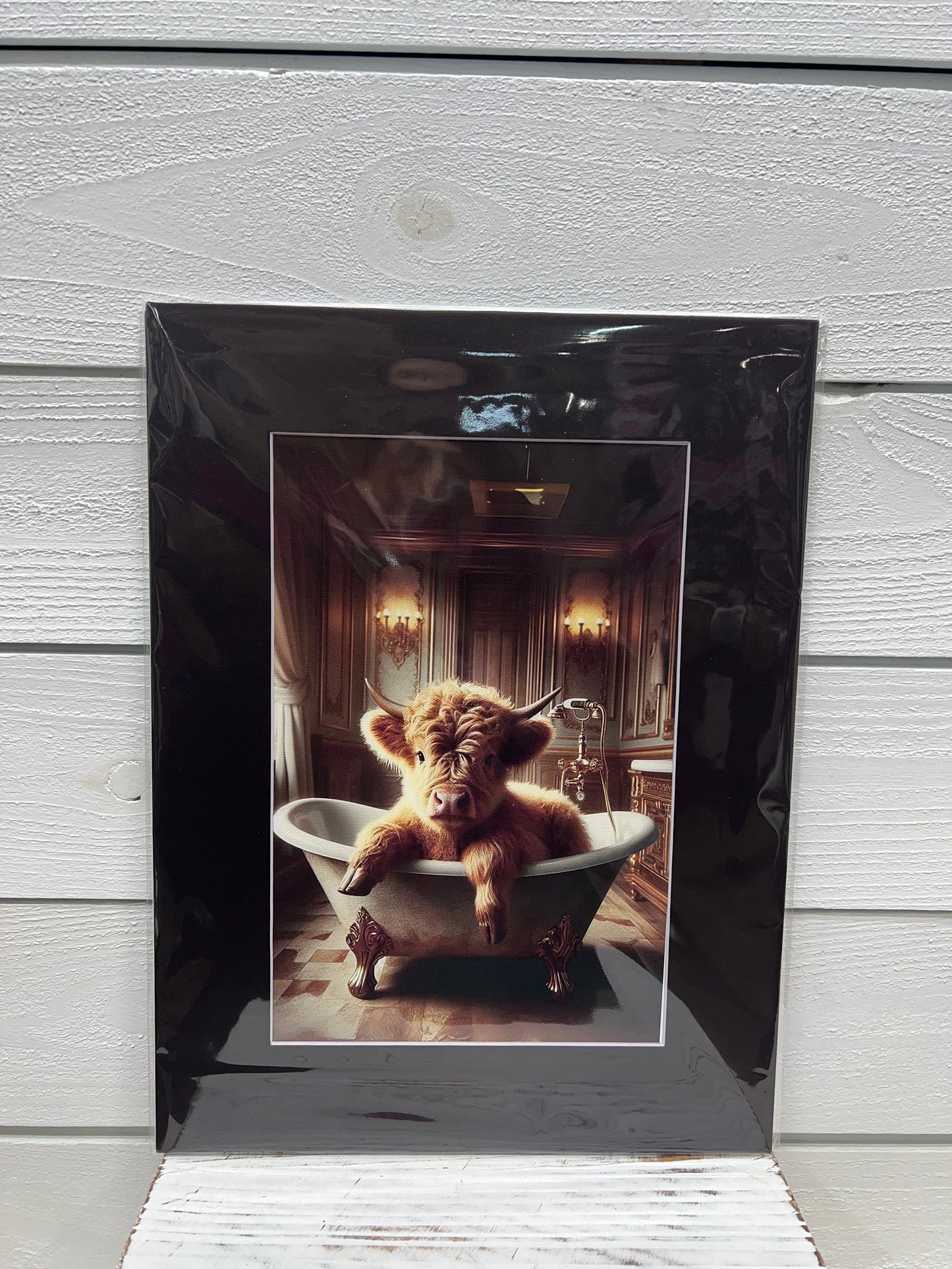 Highland Cow Tub Matted Canvas Art