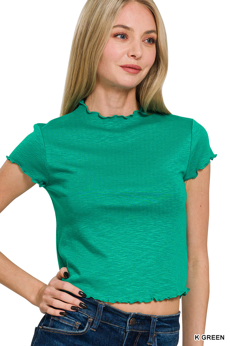 Zenana Lettuce Trimmed Cropped Short Sleeve T-Shirt