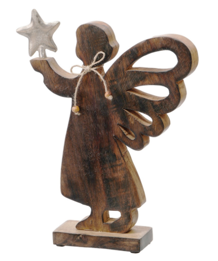 Wooden Angel With Open Wings Decor