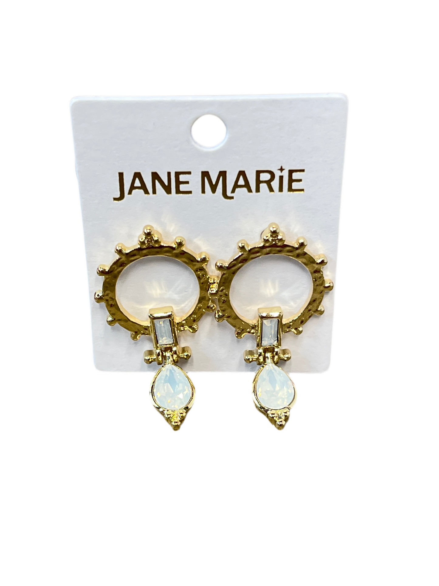 Gold & Moonstone Studded Circle Post Earrings