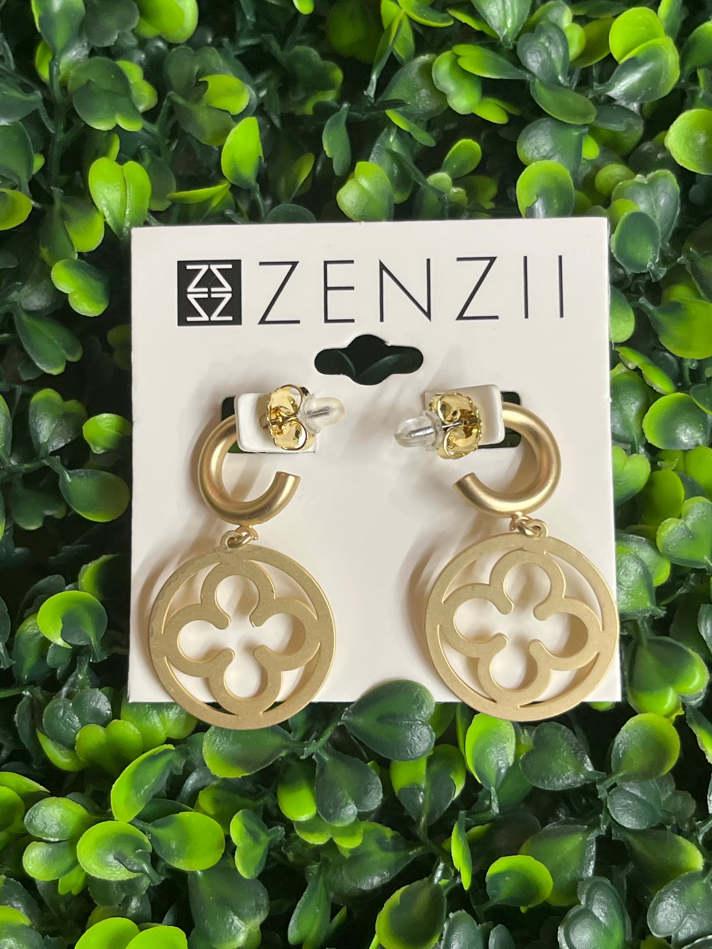 Matte Gold Clover Pendant Earrings