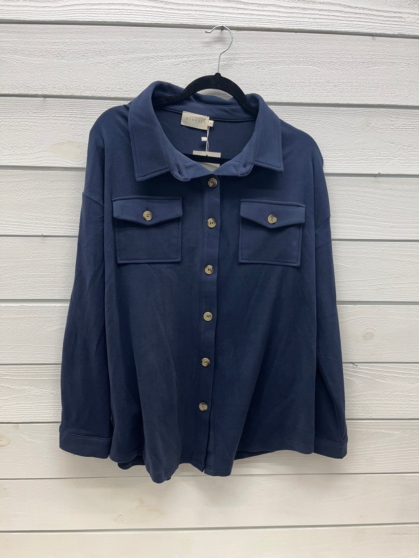 Navy Solid Button Down Shacket