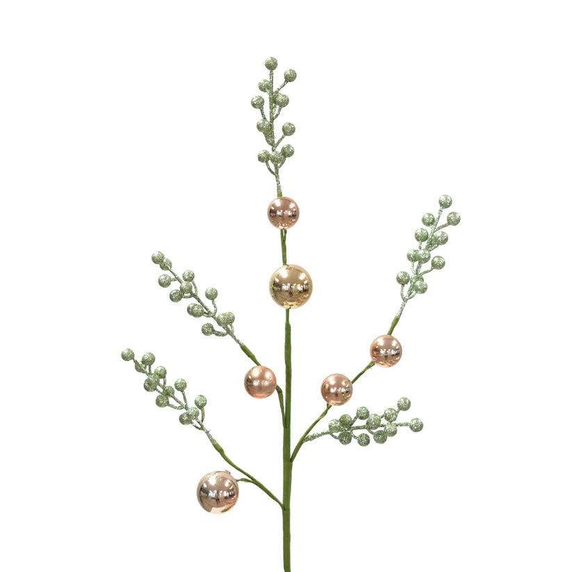 Glittered Berry/Shiny Ball Spray 28.5" in Copper/Sage Green