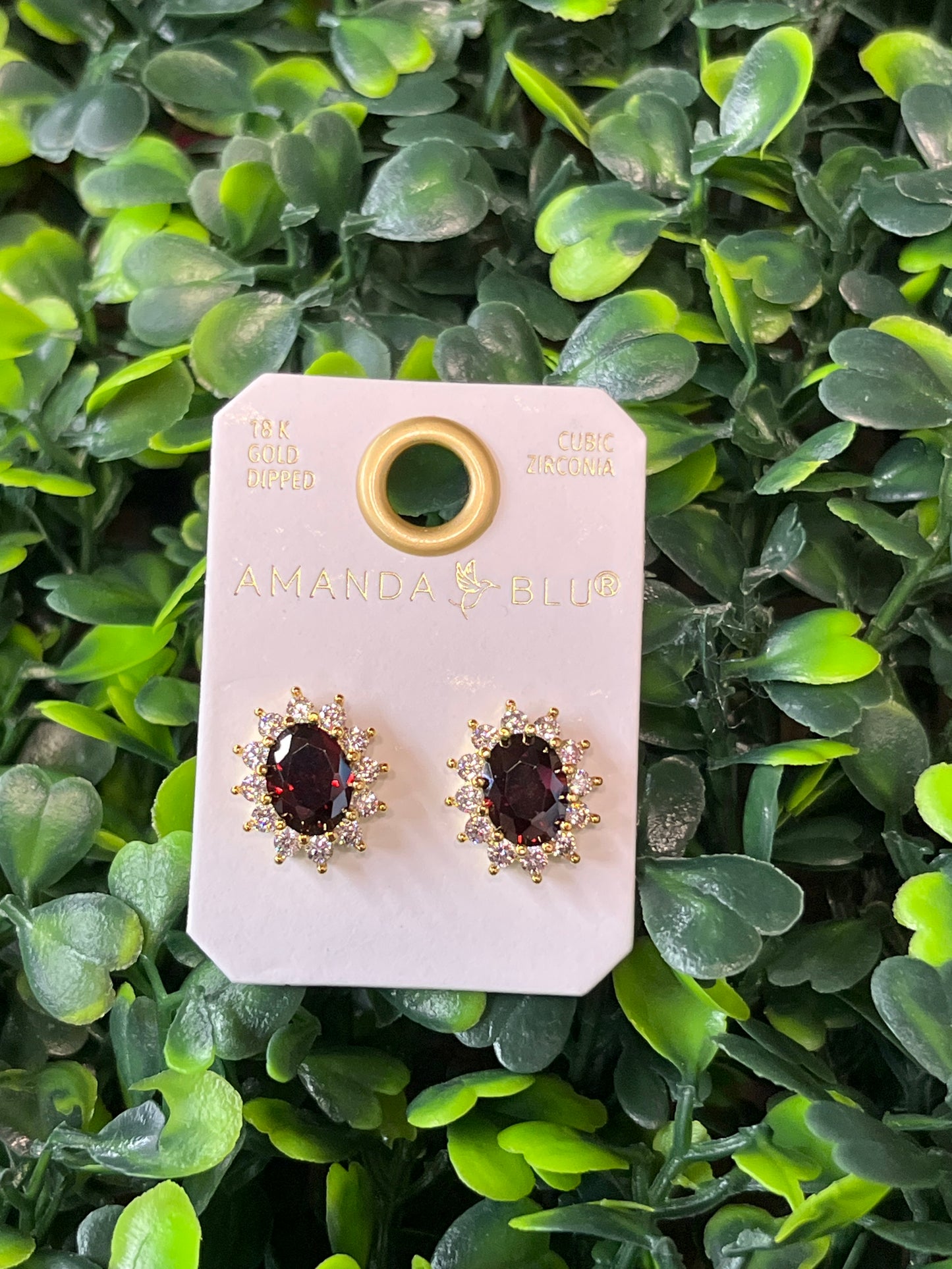 Gold Cubic Zirconia Red Oval Earrings