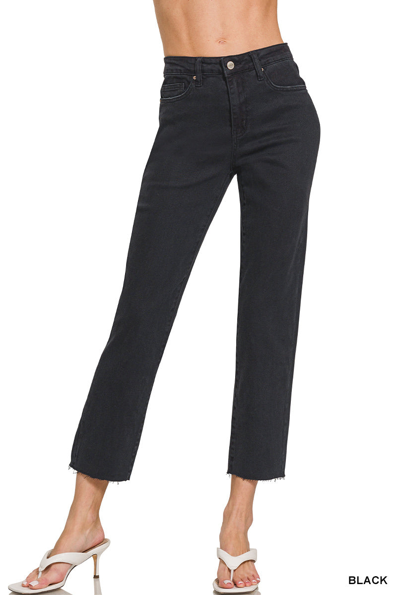 Zenana Acid Washed High Waist Cropped Straight Pants