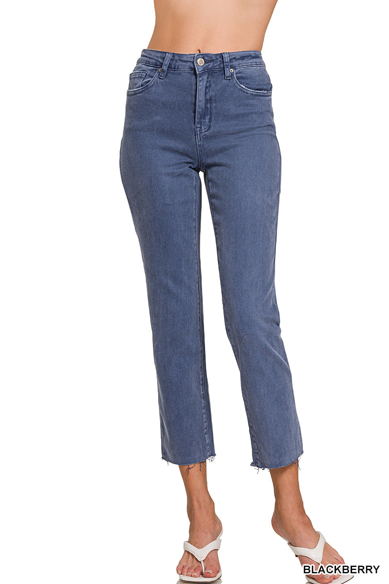 Zenana Acid Washed High Waist Cropped Straight Pants
