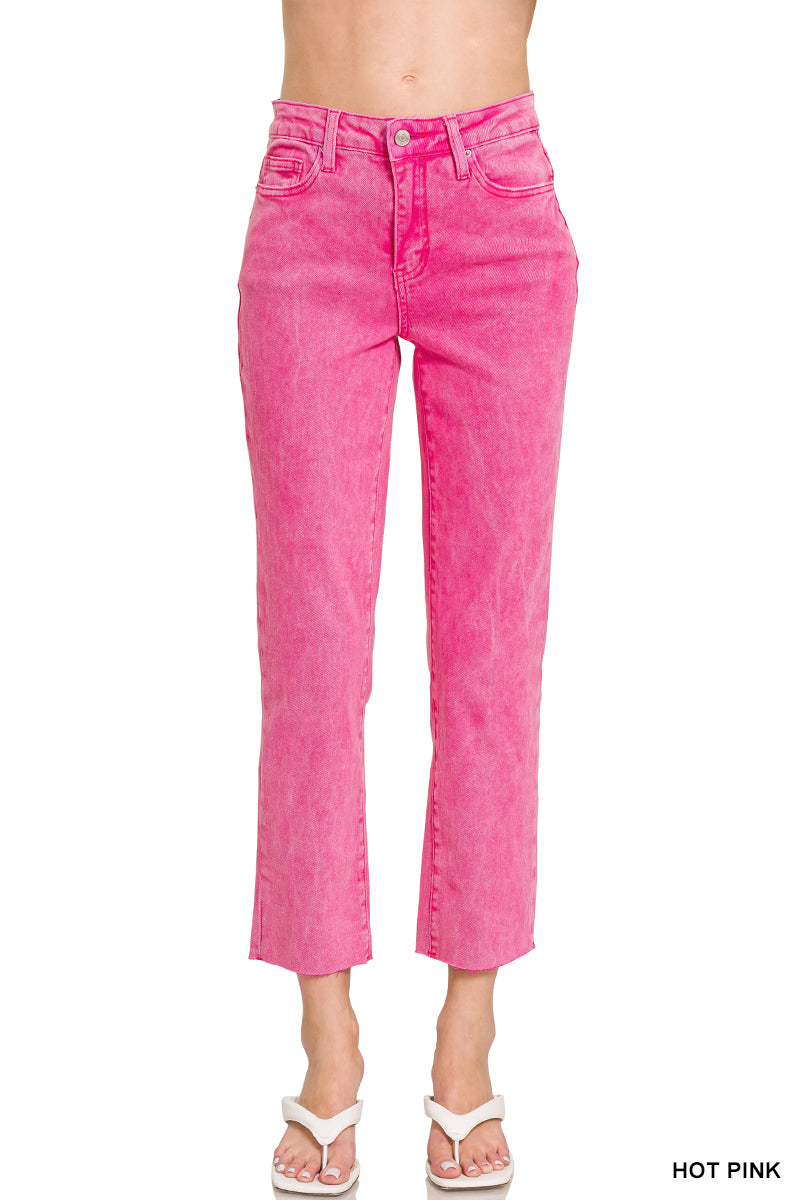Zenana Acid Washed High Waist Cropped Straight Pants
