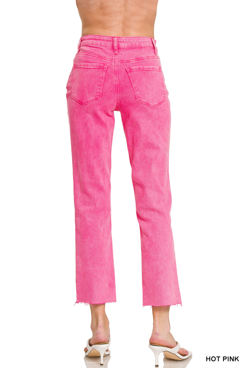 Zenana Acid Washed High Waist Cropped Straight Pants