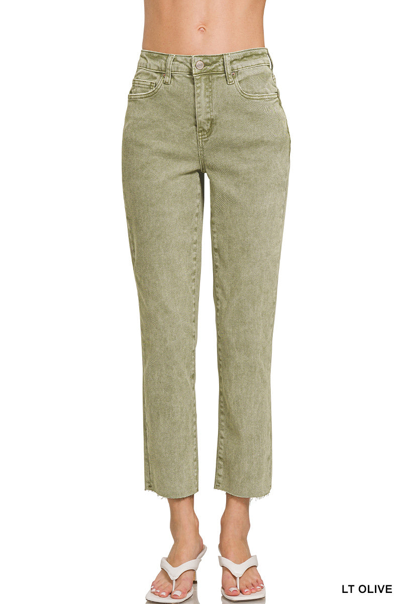 Zenana Acid Washed High Waist Cropped Straight Pants