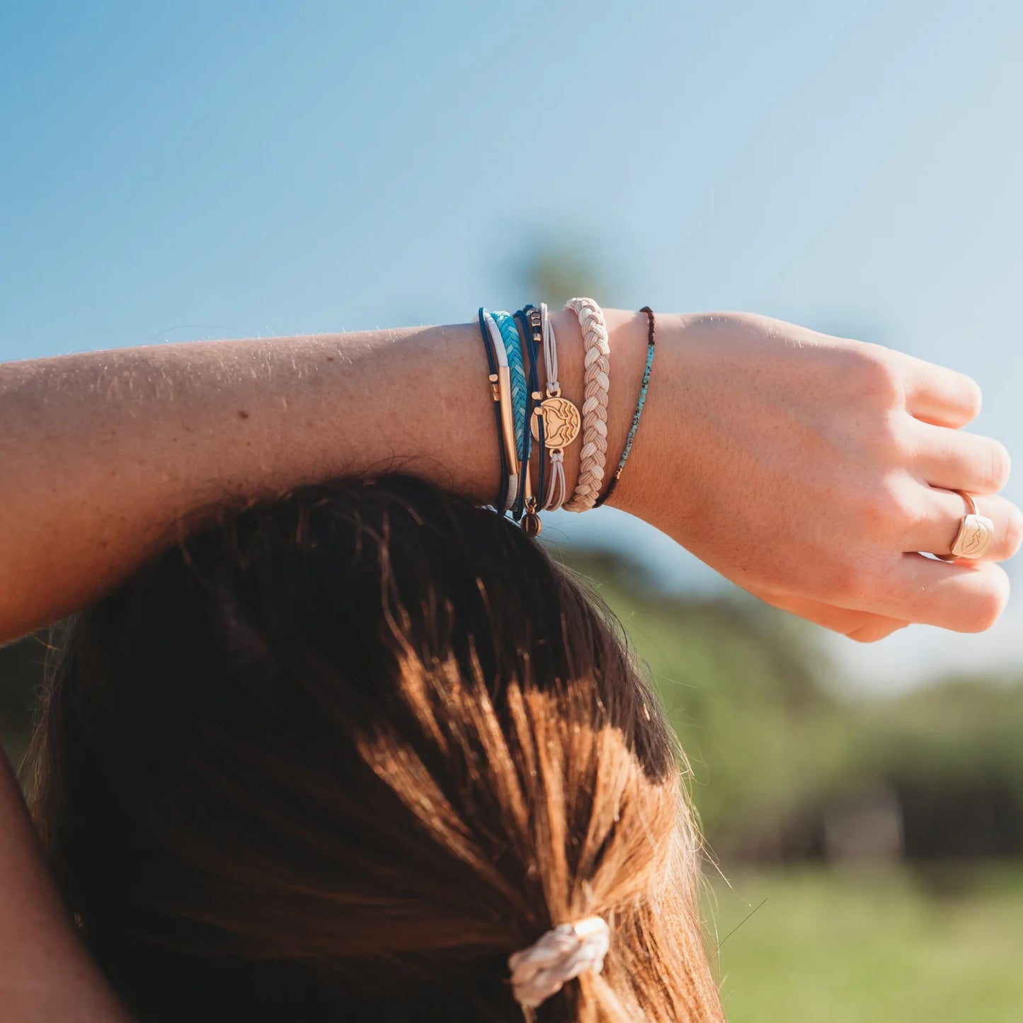 K'Lani "Protect" Beachy Blues & Sands with Whale Charm Hair Tie Bracelets