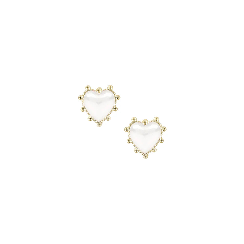 Natalie Wood Adorned Heart Stud Earring in White Enamel