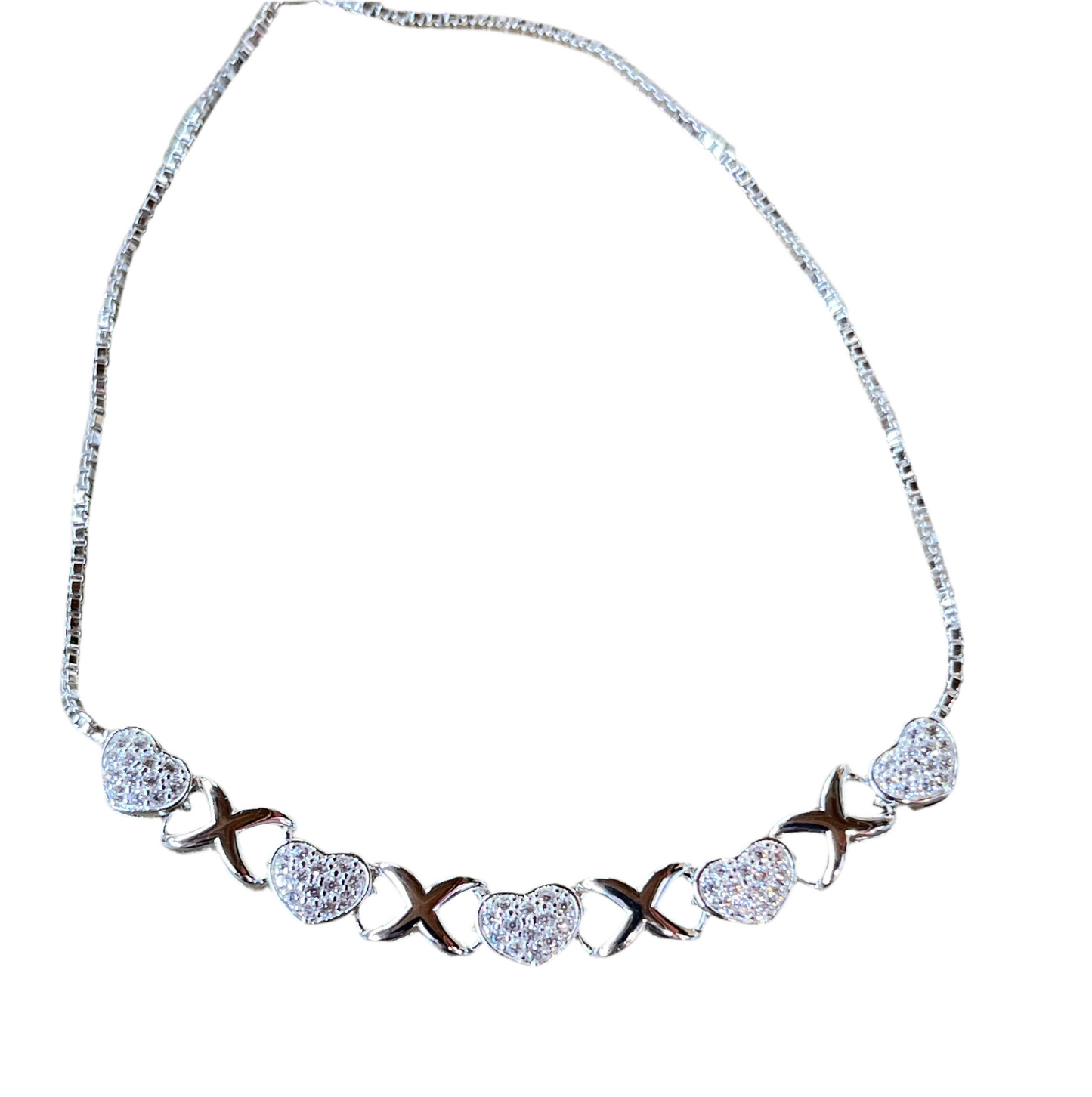 Silver Five Pave Heart Pull-Cord Bracelet