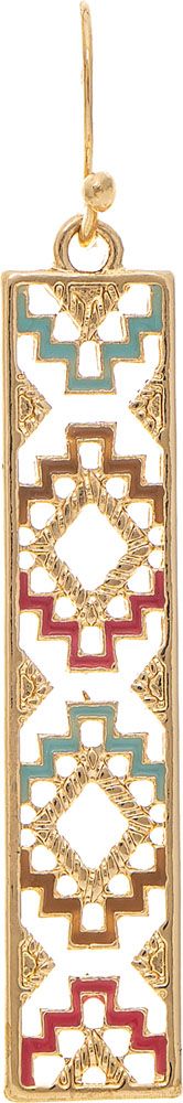 Gold Aztec Cutout Multicolor Inlay Bar Earring