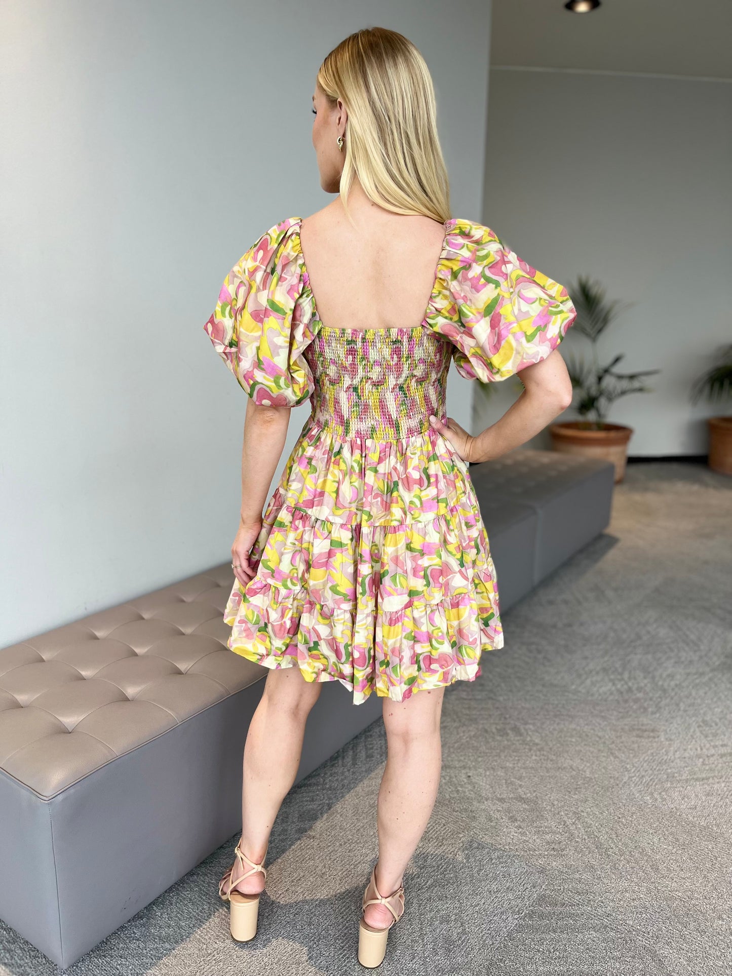 Pink & Yellow Floral Smocked Dress