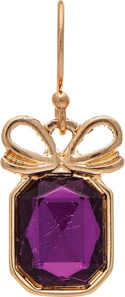 Gold Purple Crystal Bow Top Box Earrings