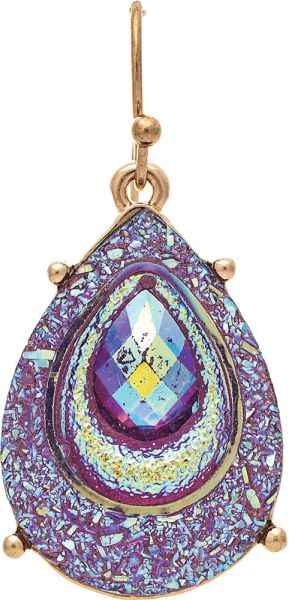 Gold Purple Sparkle Acrylic Teardrop Earrings