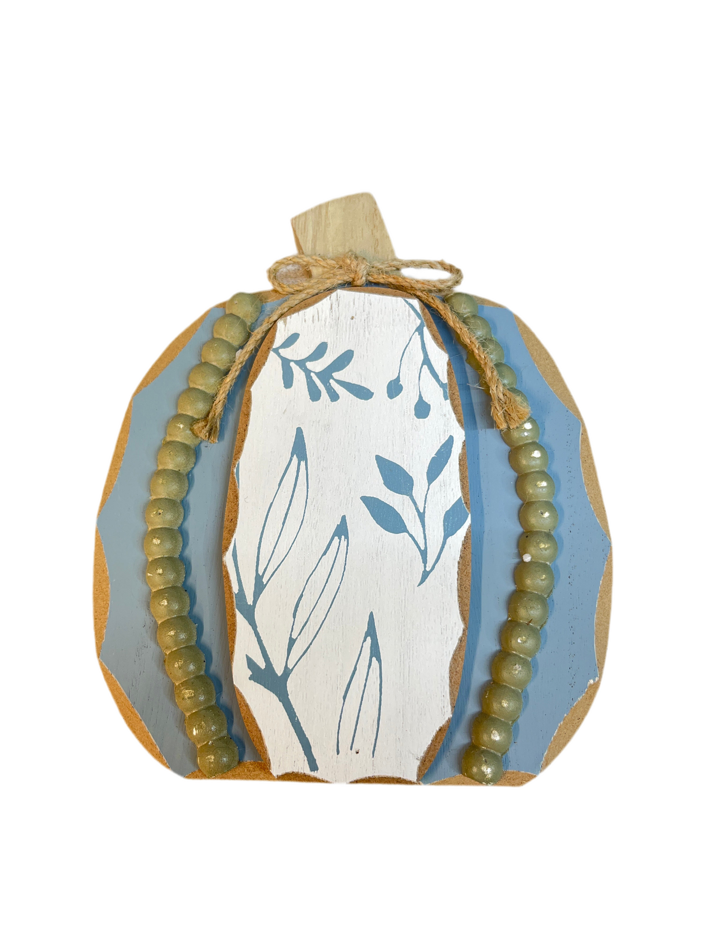 Blue Beaded Pumpkin Shaped Wood Block Decor