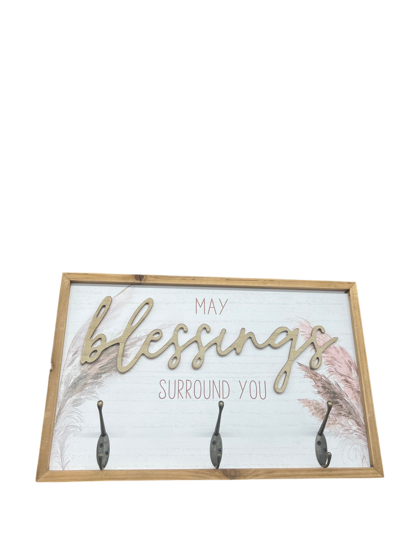 Wood Blessings Wall Sign With Hooks