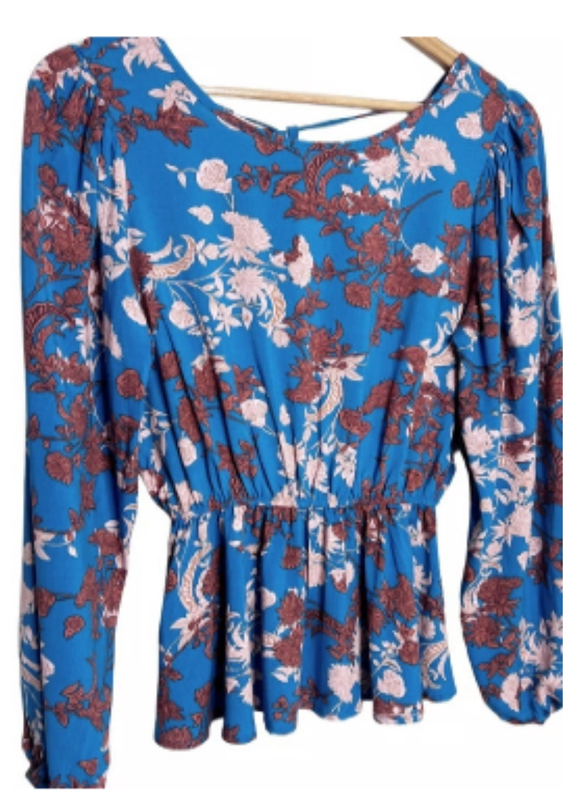Teal & Brown Floral Long Sleeve Top